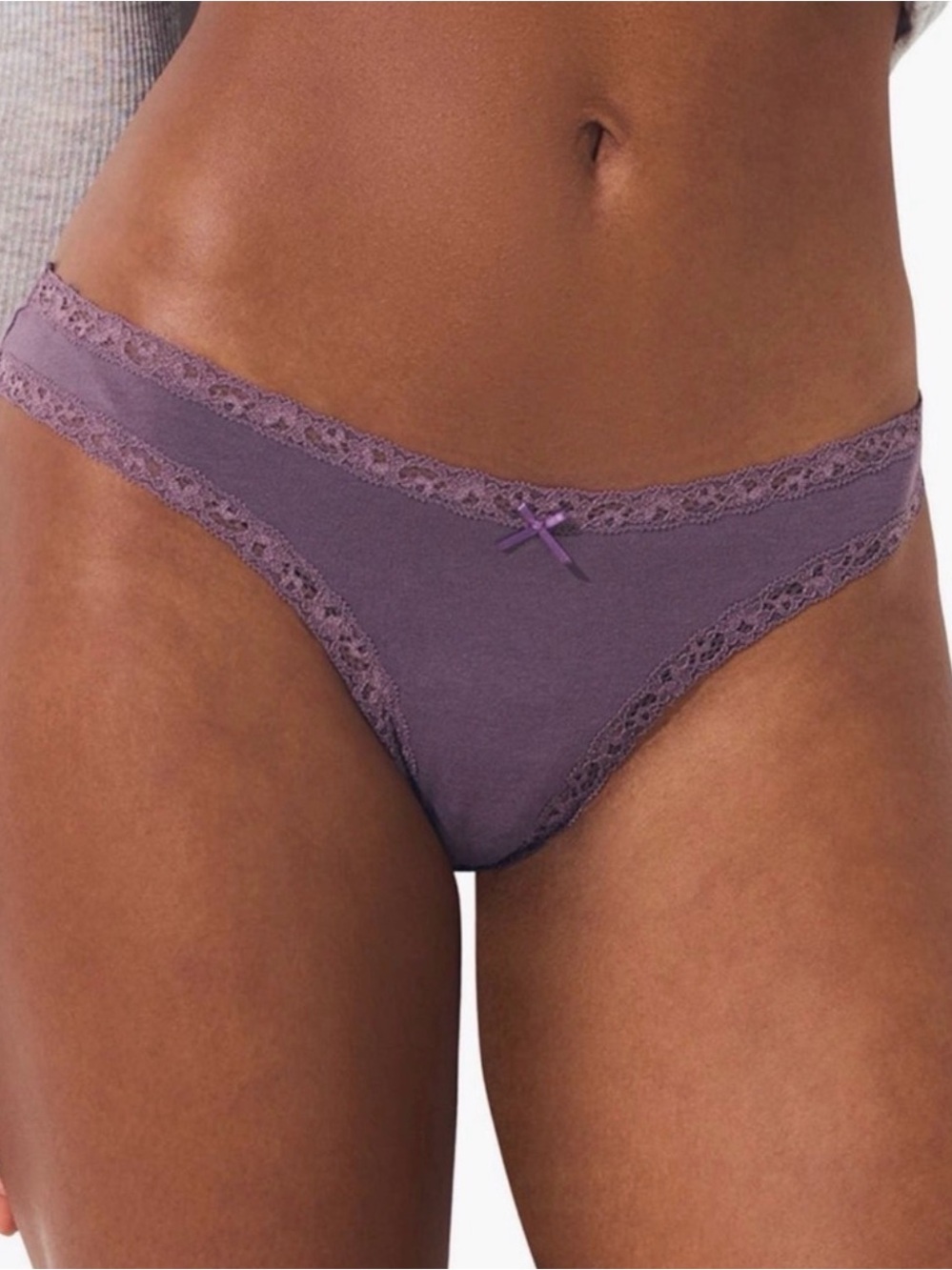 SKIMS Cotton Lace Trim Thong Panty in Purple NWT Stretch Lace New in Package XL